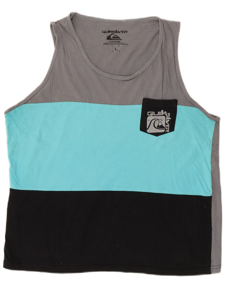 QUIKSILVER Womens Graphic Vest Top UK 16 Large Grey Colourblock