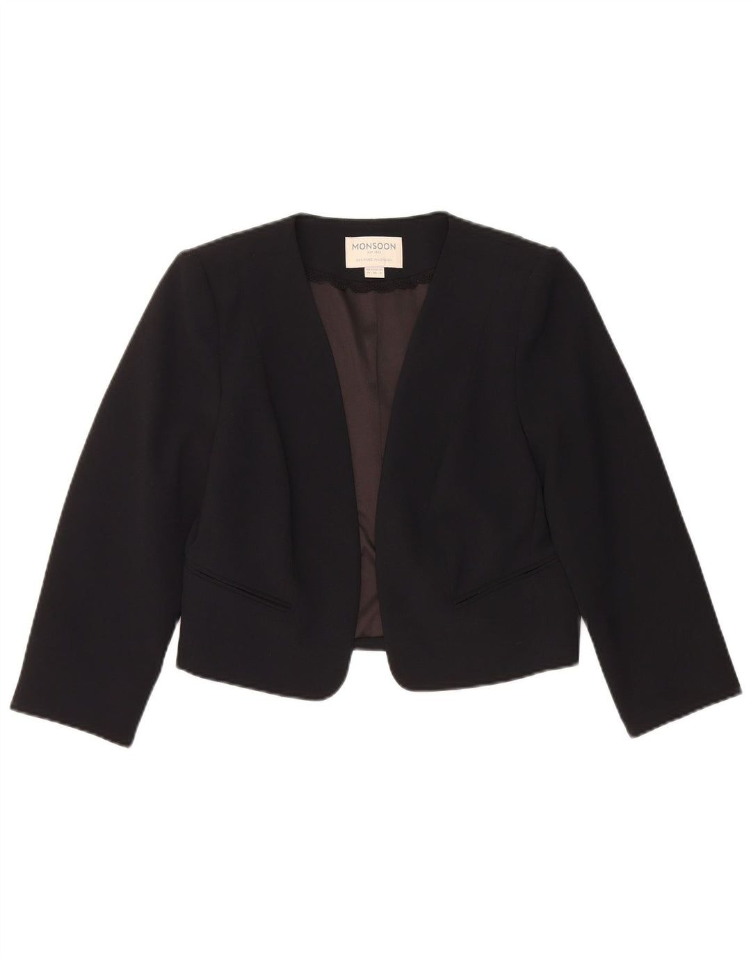 Monsoon Damen Crop Open Blazer Jacke UK 10 Small Schwarz Polyester