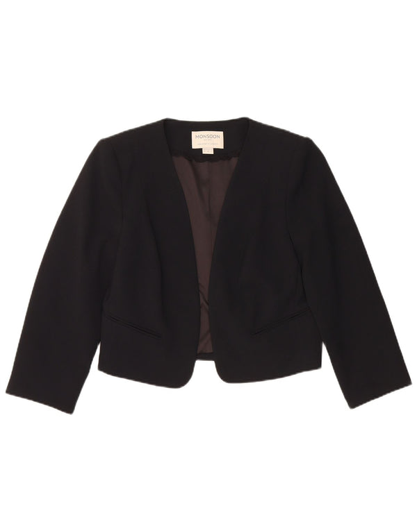 Monsoon Damen Crop Open Blazer Jacke UK 10 Small Schwarz Polyester