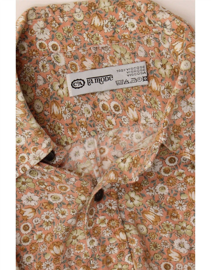 C & A Herren-Kurzarmhemd, groß, beige, geblümte Viskose