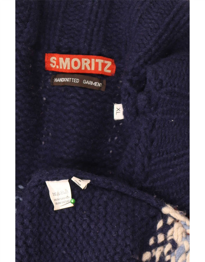 S. Moritz Herren Strickjacke XL Blau Fair Isle Wolle