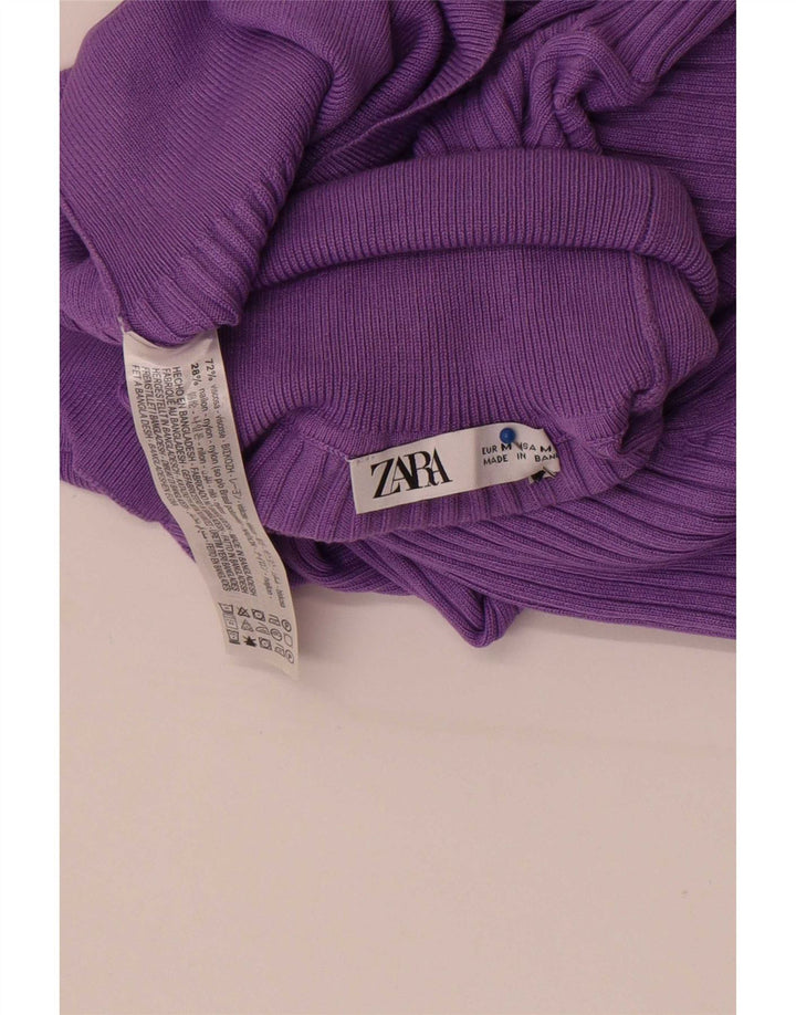 Zara Damen Crop Bluse Top UK 12 Mittellila Viskose