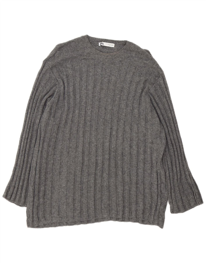 Langer, übergroßer Pullover mit Rundhalsausschnitt für Damen von Zara, Gr. 40, Größe L, Grau