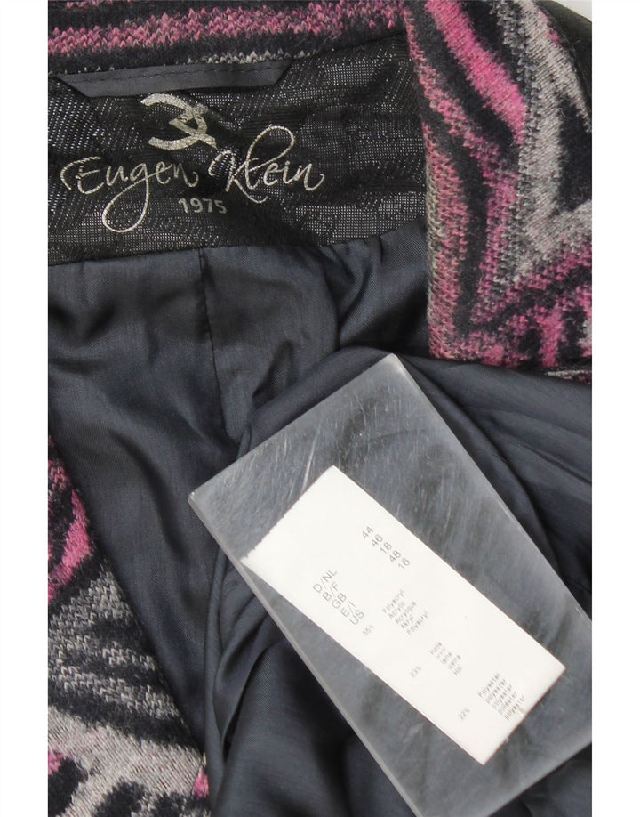 Vintage Damen 3 Knopf Blazer Jacke UK 18 XL Rosa Geometrisch Polyacryl