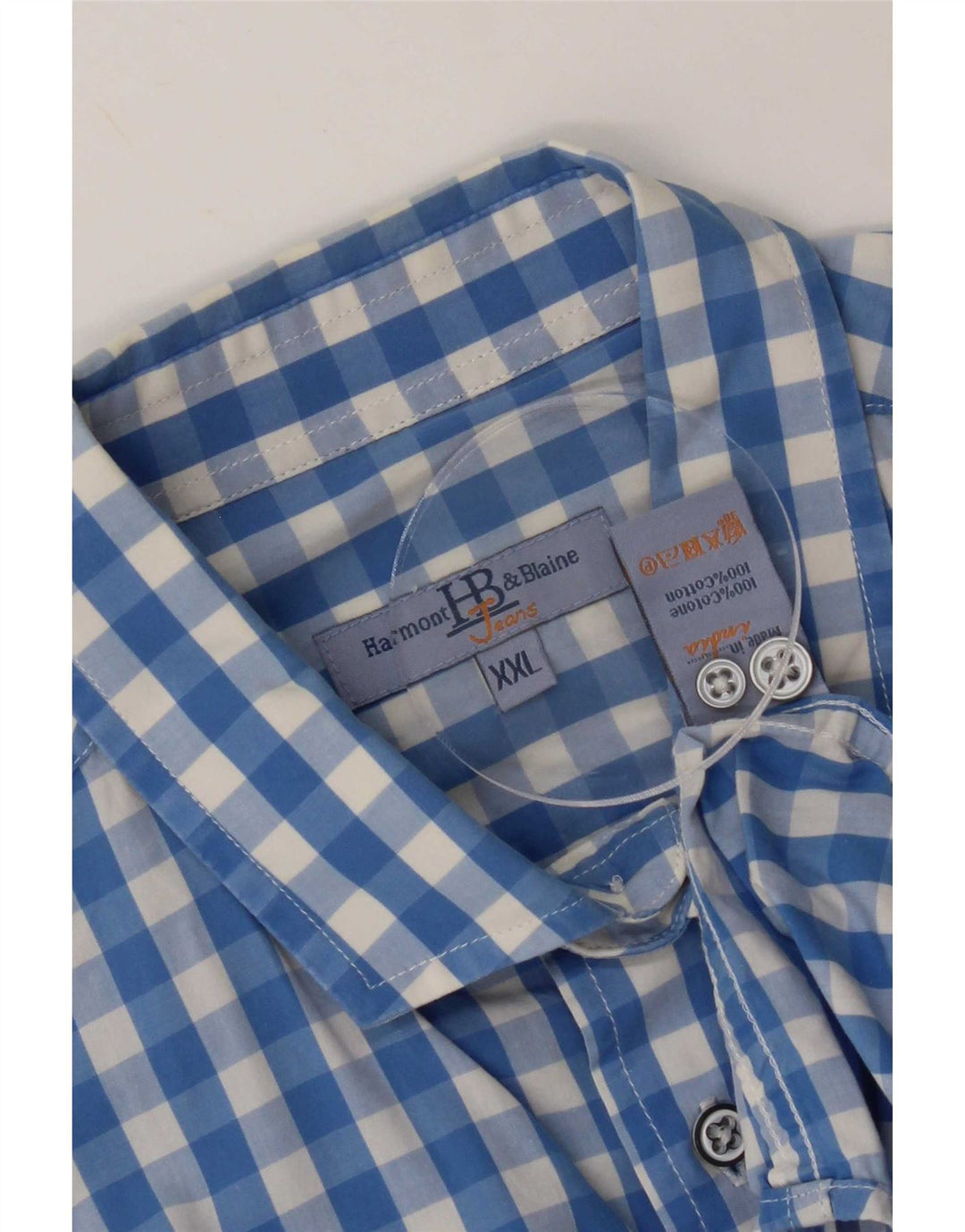 Harmont & Blaine Herrenhemd 2XL, blaue Gingham-Baumwolle