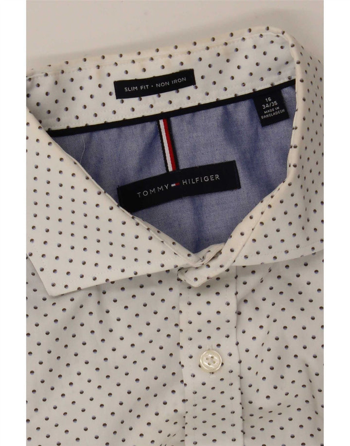 Tommy Hilfiger Herren-Slim-Fit-Hemd, Größe 16, groß, weiß gefleckt