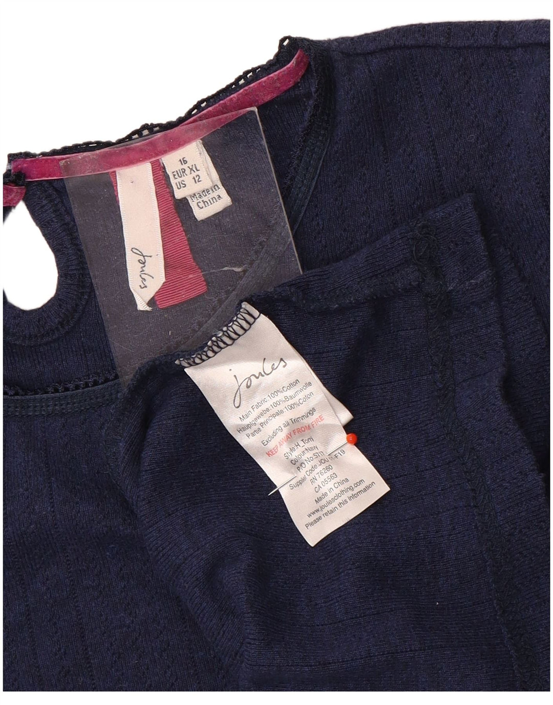 Joules Damen Top Langarm UK 16 Large Marineblau Baumwolle