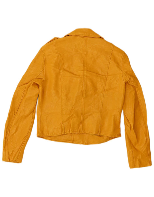 Zara Damen Crop Kunstleder Bikerjacke UK 10 Small Gelbe Viskose