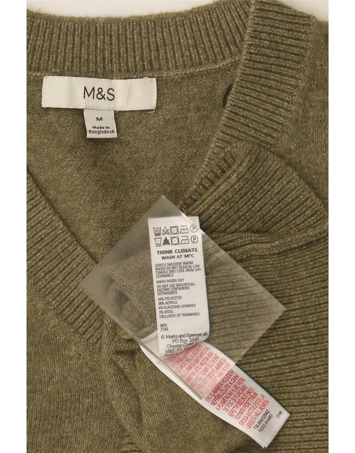 Marks & Spencer Herren-Pullover mit V-Ausschnitt, mittelgrün, Polyester