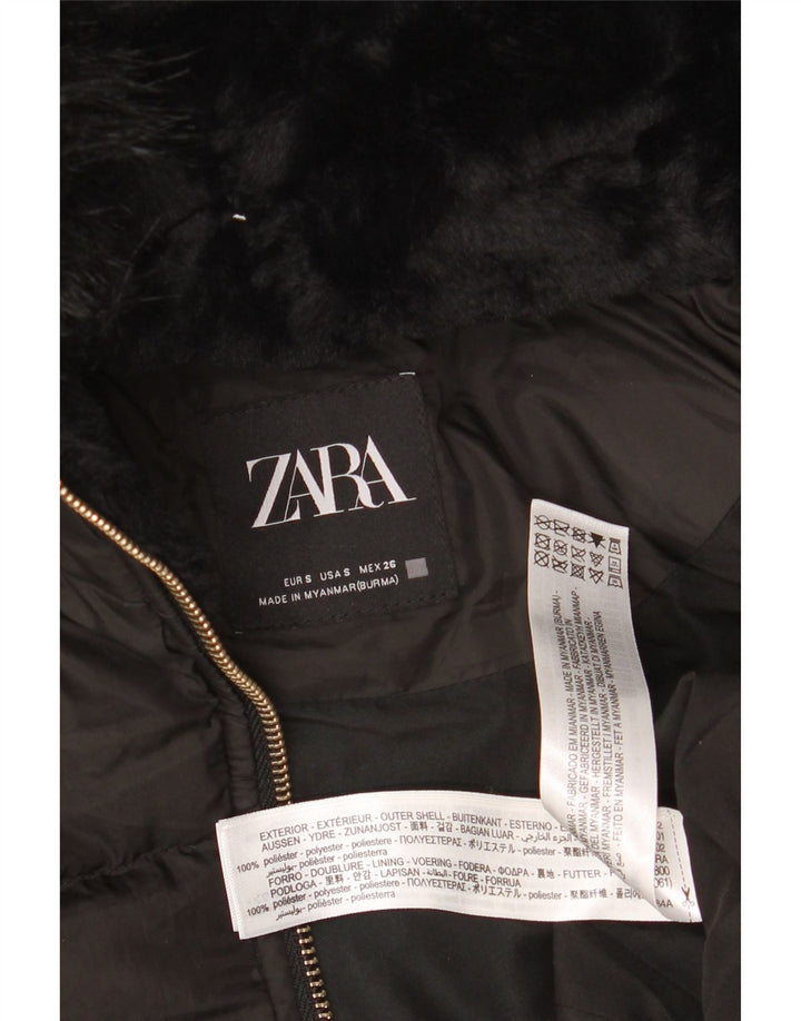Zara Damen-Kapuzenjacke, wattiert, Gr. 10, Größe S, Schwarz, Polyester