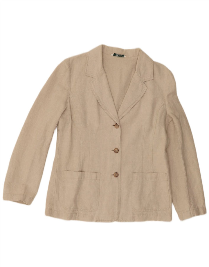 Laura Ashley Damen-Blazerjacke mit 3 Knöpfen, Gr. 14, Größe L, Beige, Leinen