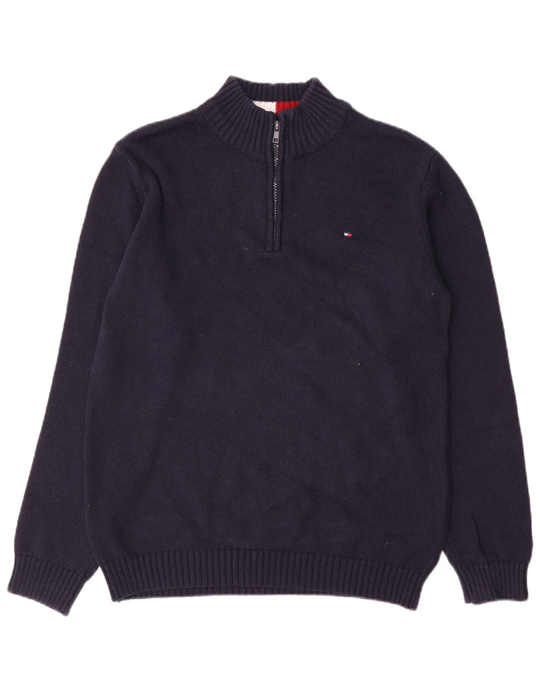 TOMMY HILFIGER Jungen-Pullover mit Reißverschluss am Hals, 14–15 Jahre, marineblaue Baumwolle
