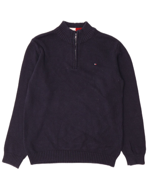 TOMMY HILFIGER Jungen-Pullover mit Reißverschluss am Hals, 14–15 Jahre, marineblaue Baumwolle