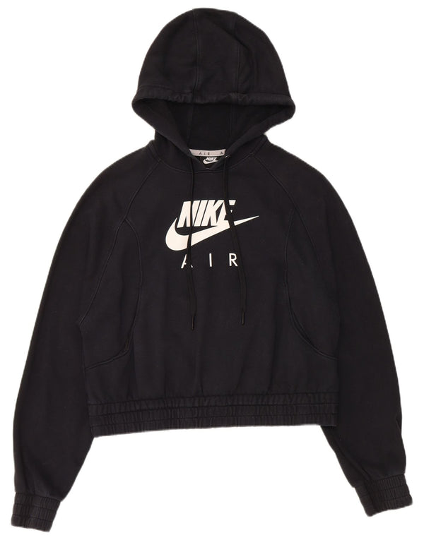 Nike Womens Loose Graphic Crop Hoodie Pullover UK 10 Small Schwarz Baumwolle