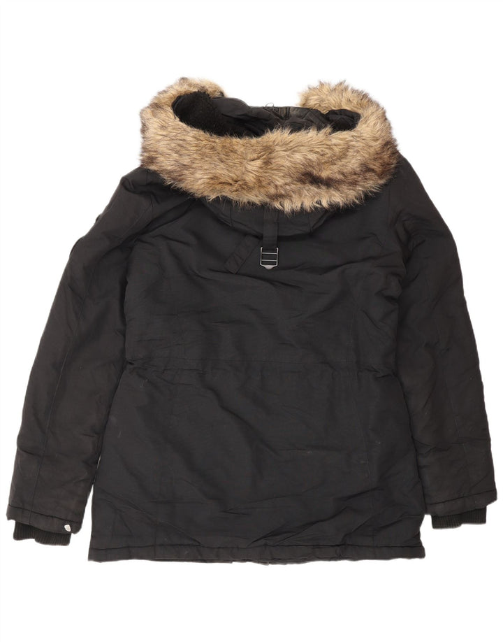 Superdry Damen Parka Jacke UK 12 Medium Schwarz Winter