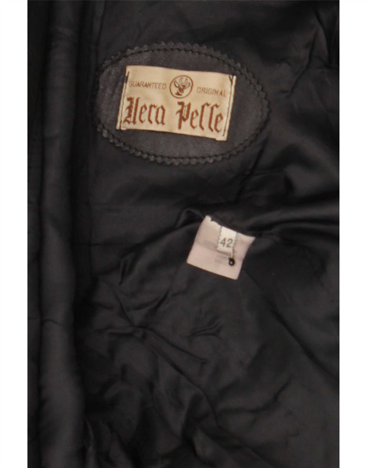 Vintage Damen 2-Knopf-Lederblazerjacke IT 42 Mittelschwarz