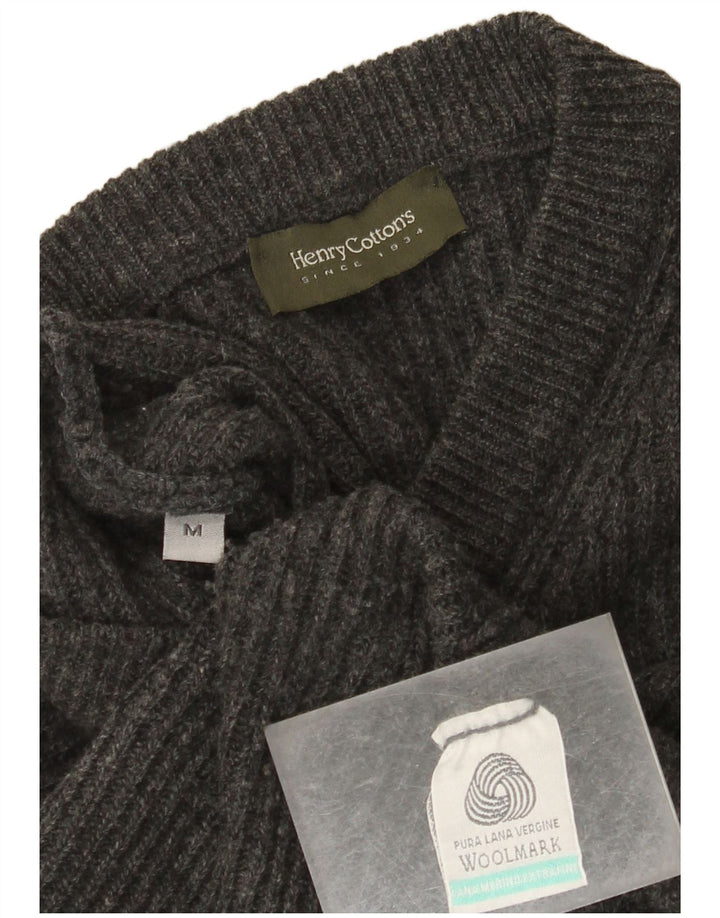 Henry Cottons Herren-Pullover mit V-Ausschnitt aus mittelgrauer Wolle