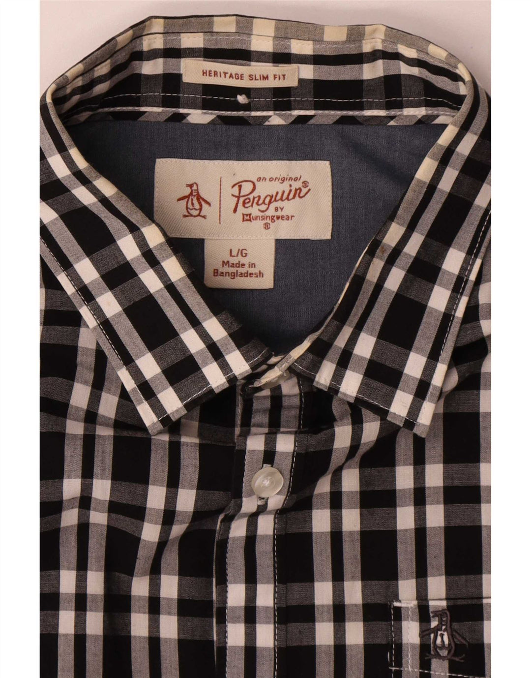 Penguin Herren Heritage Slim Fit Hemd, groß, schwarz kariert, Baumwolle
