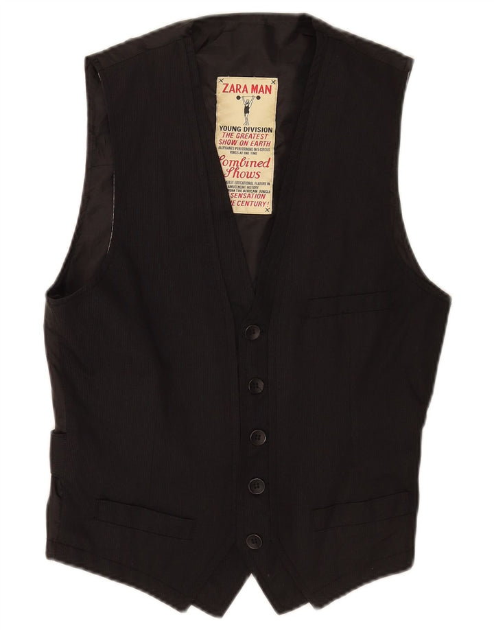 Zara Herren Weste XS Schwarz Nadelstreifen Polyester
