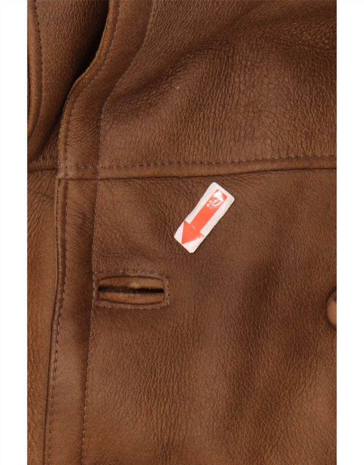 Vintage Herren-Jacke aus zweireihigem Lammfell, UK 40, groß, braun, Farbblock
