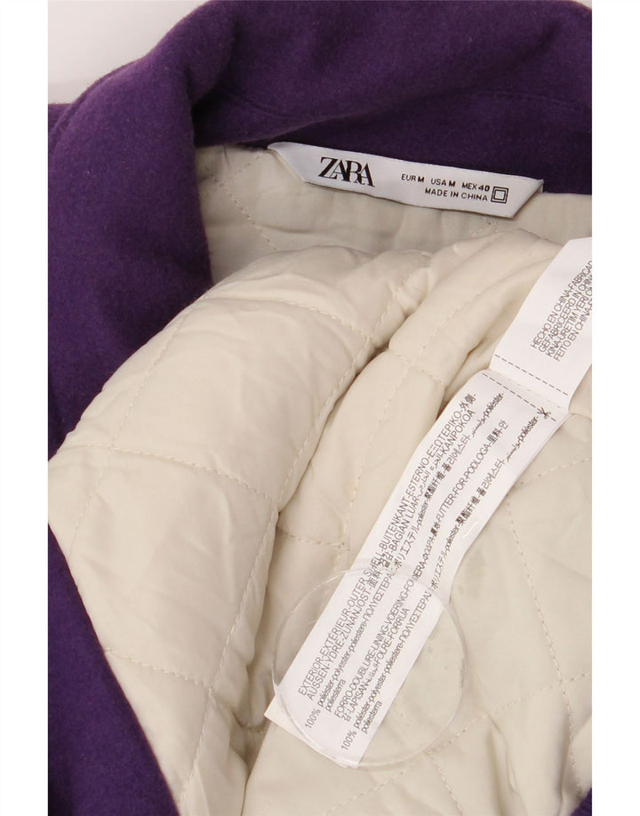 ZARA Herren Graphic Varsity Jacke UK 38 Mittellila Farbblock-Polyester