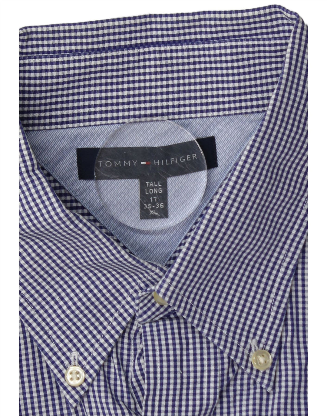 Tommy Hilfiger Herren-Hemd, groß, Größe 17, XL, blaue Gingham-Baumwolle