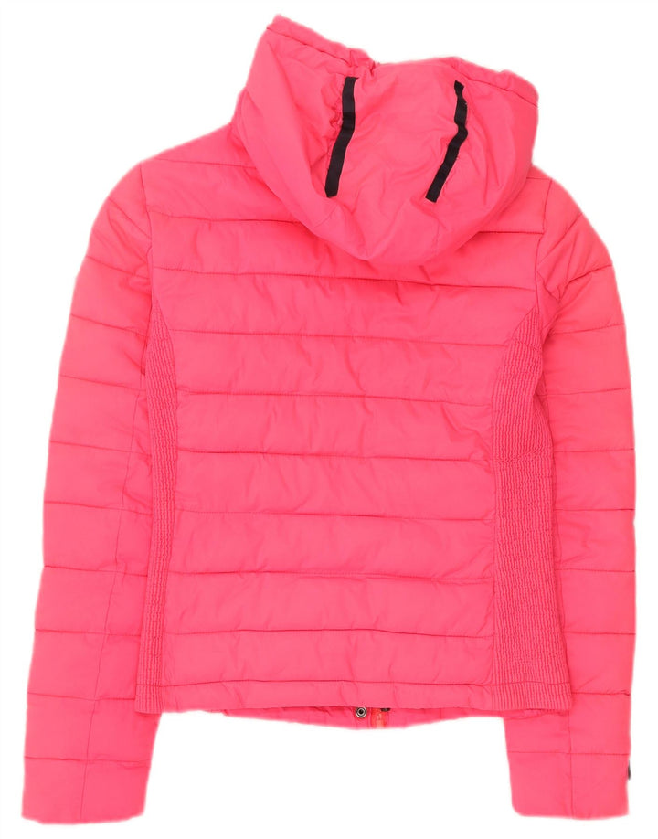 SUPERDRY Wattierte Damenjacke mit Kapuze, UK 10, Größe S, rosa, Nylon
