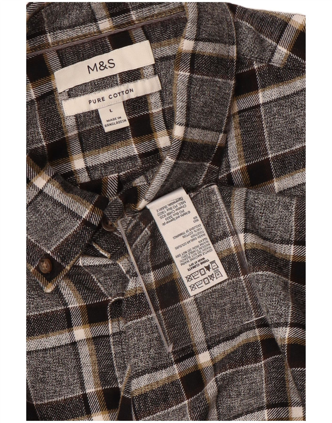 Marks & Spencer Herren-Flanellhemd, groß, grau kariert, Baumwolle
