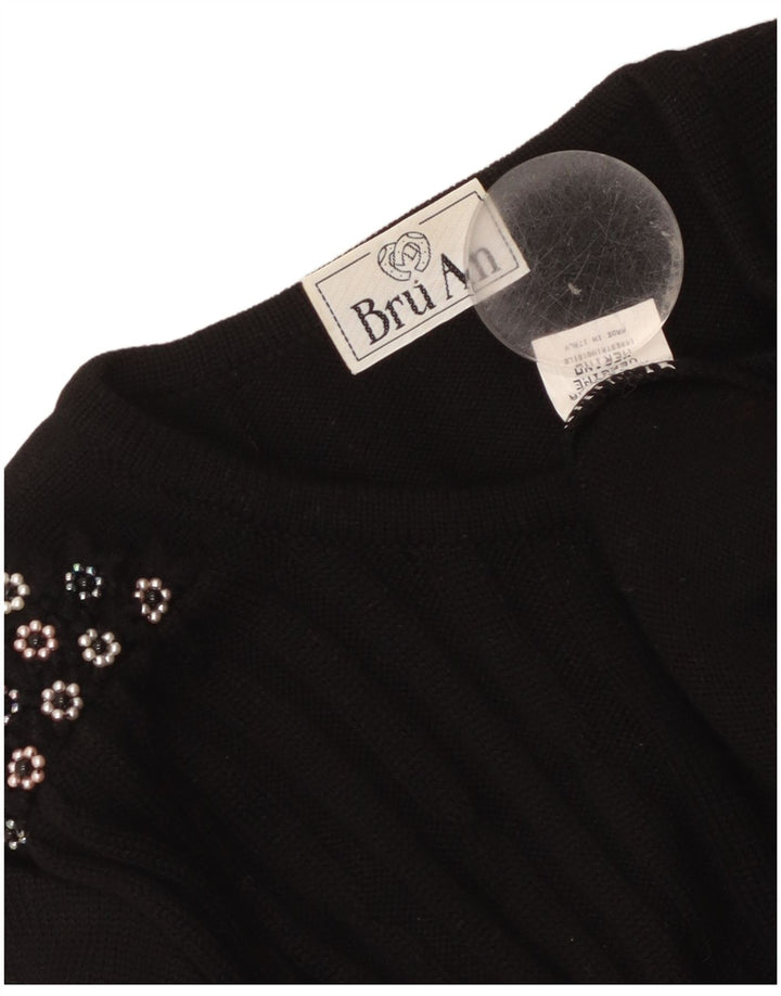 Vintage Damen Cardigan Pullover UK 14 Mittelschwarze Schurwolle