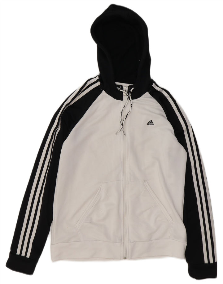 ADIDAS Damen-Kapuzenpullover mit Reißverschluss, UK 16, groß, weißes Farbblock-Polyester