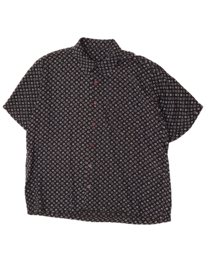 Vintage Herren Kurzarmhemd Medium Schwarz Geometrisch