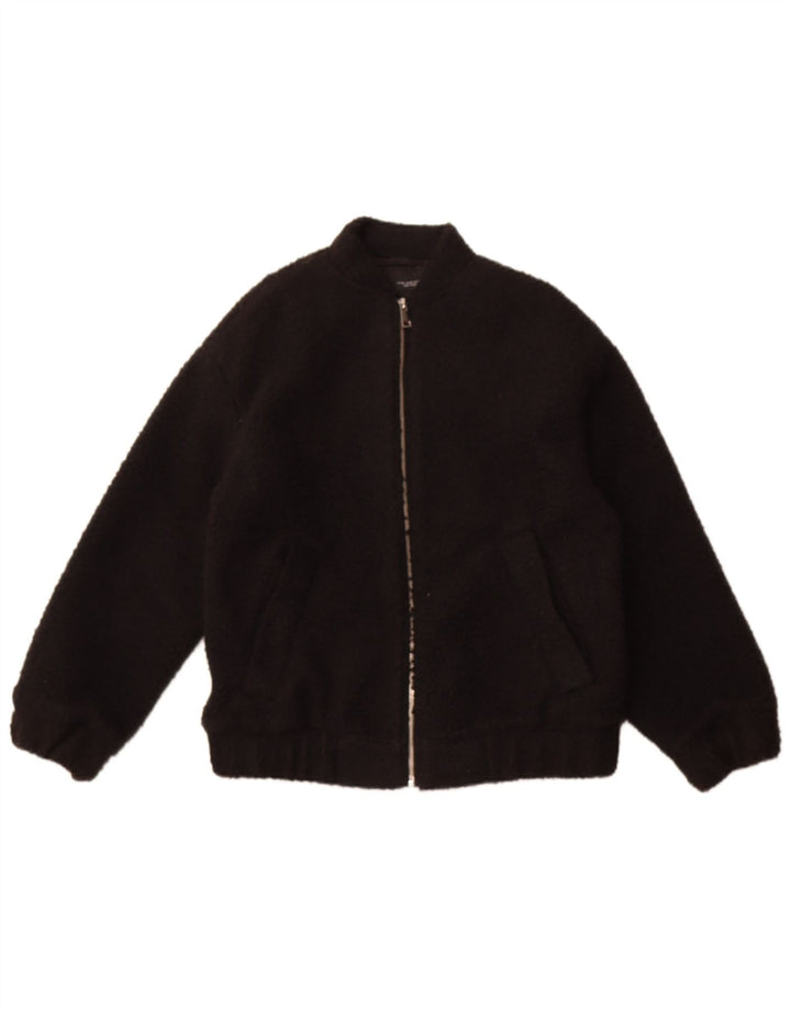 ZARA Womens Oversized Fleece Jacket UK 6 XS Black Polyester