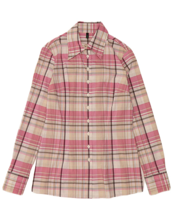 Benetton Damenhemd UK 10 Small Pink Plaid Cotton