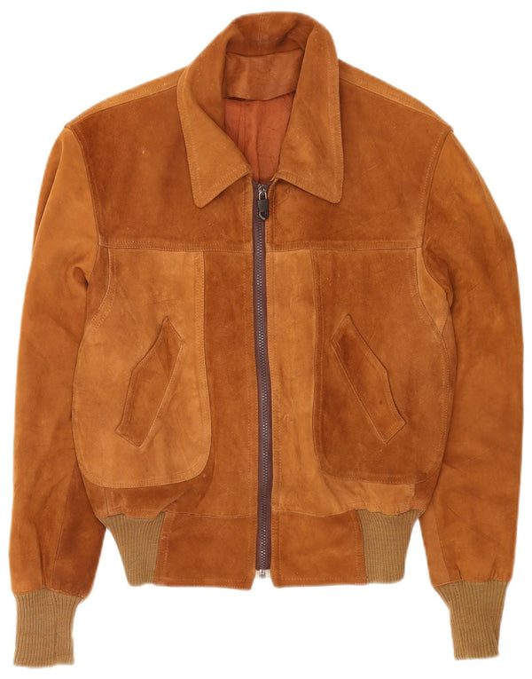 Vintage Herren Wildleder Bomberjacke UK 38 Mittelbraun