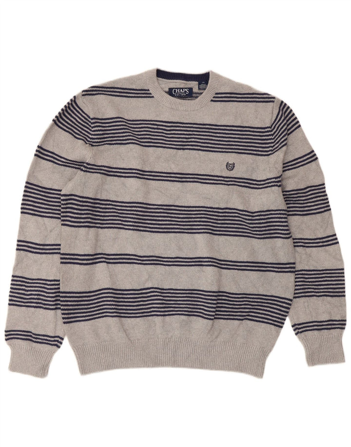Chaps Herren-Pullover, reguläre Passform, Rundhalsausschnitt, groß, grau gestreift, Baumwolle