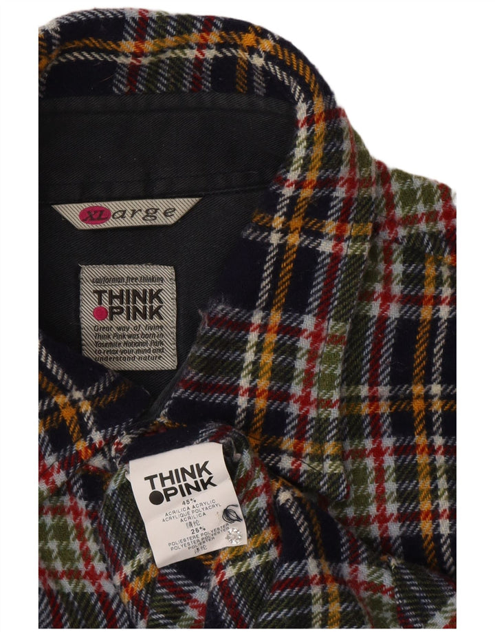 Think Pink Herren-Overshirt-Flanellhemd XL, marineblau, kariert, Acryl