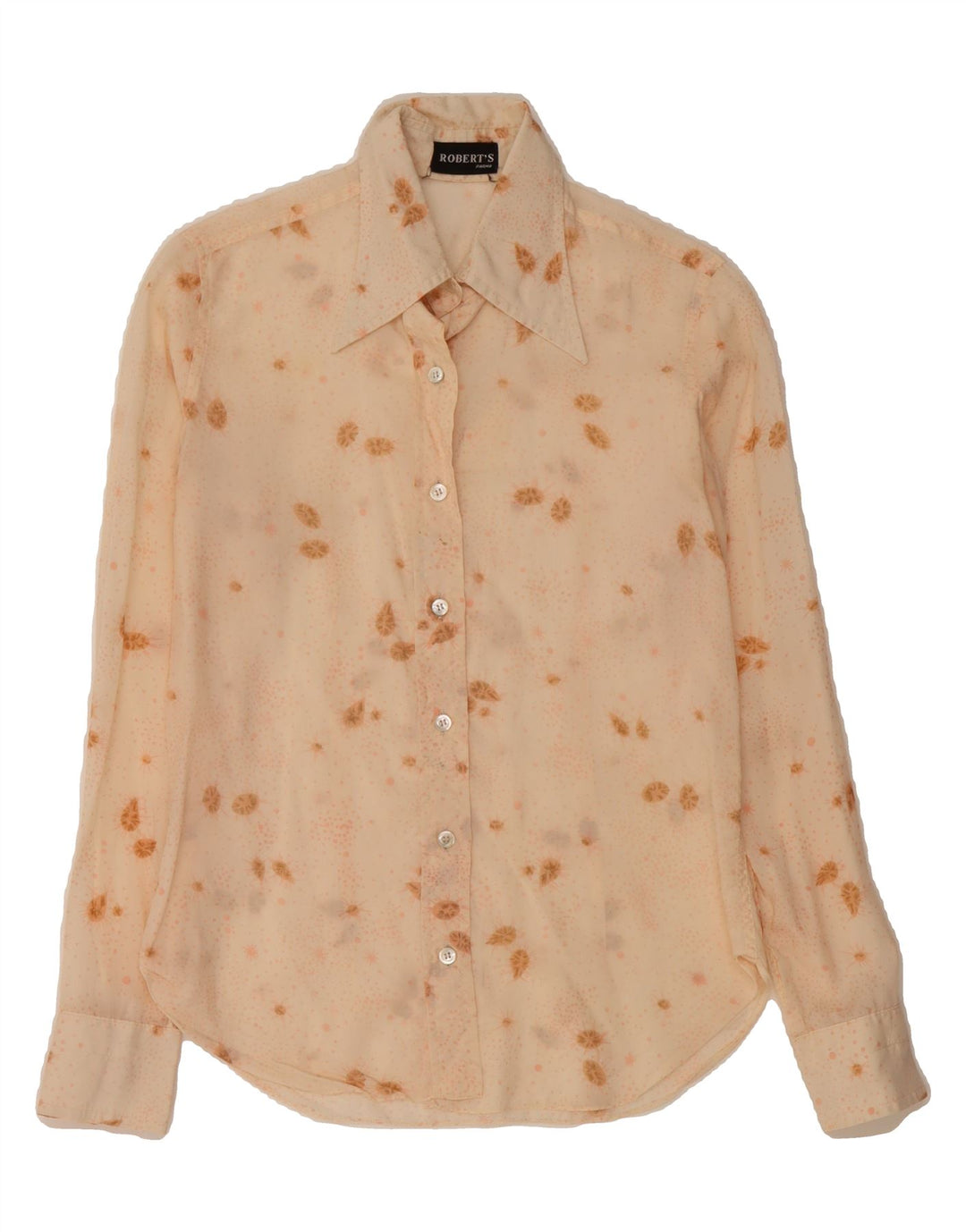 VINTAGE Womens Shirt UK 14 Medium Beige Floral Vintage Vintage and Second-Hand Vintage from Messina Hembry 