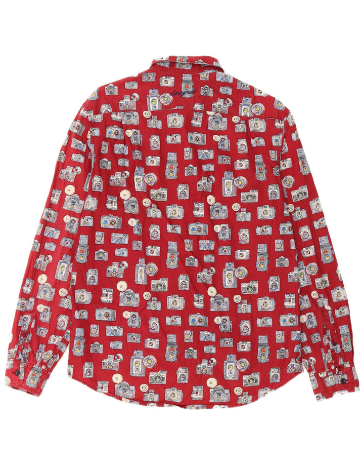 Desigual Herren-Hemd mit abstraktem Muster, reguläre Passform, mittlere Burgunder-Baumwolle