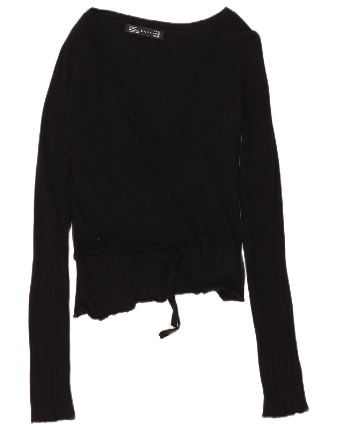 Zara Damen Top Langarm UK 14 Large Schwarz Rayon