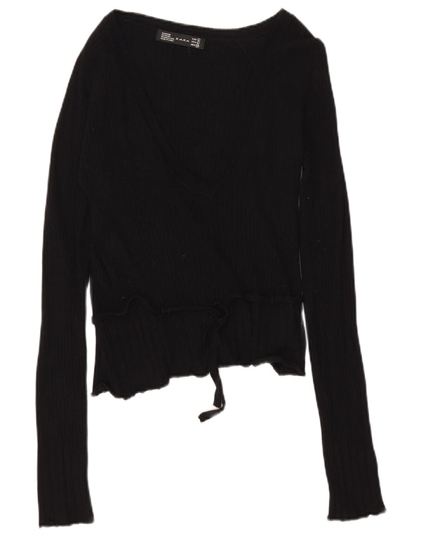 Zara Damen Top Langarm UK 14 Large Schwarz Rayon