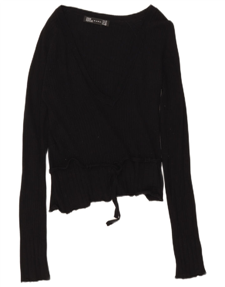 Zara Damen Top Langarm UK 14 Large Schwarz Rayon