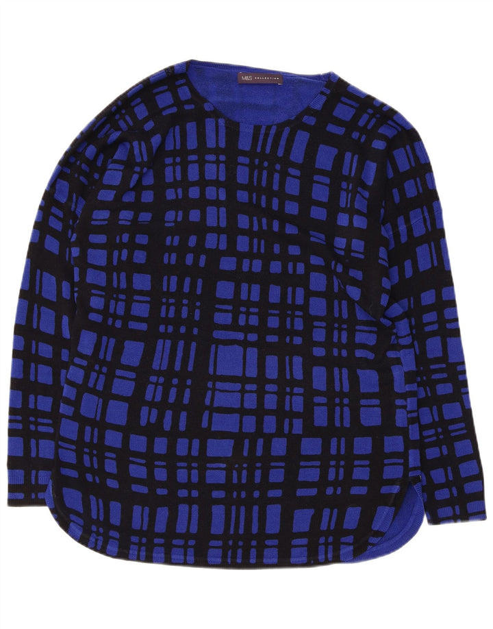 MARKS & SPENCER Damen-Pullover mit U-Boot-Ausschnitt, UK 12, mittelblau kariert