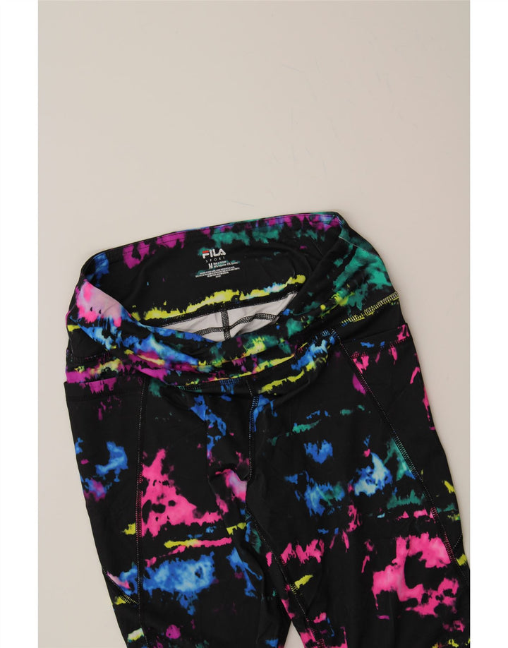 FILA Womens Leggings UK 12 Medium Black Tie Dye Polyester Vintage Fila and Second-Hand Fila from Messina Hembry 