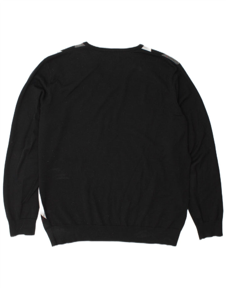 Fred Perry Herren-Pullover mit V-Ausschnitt, XL, schwarze Argyle-/Diamantwolle