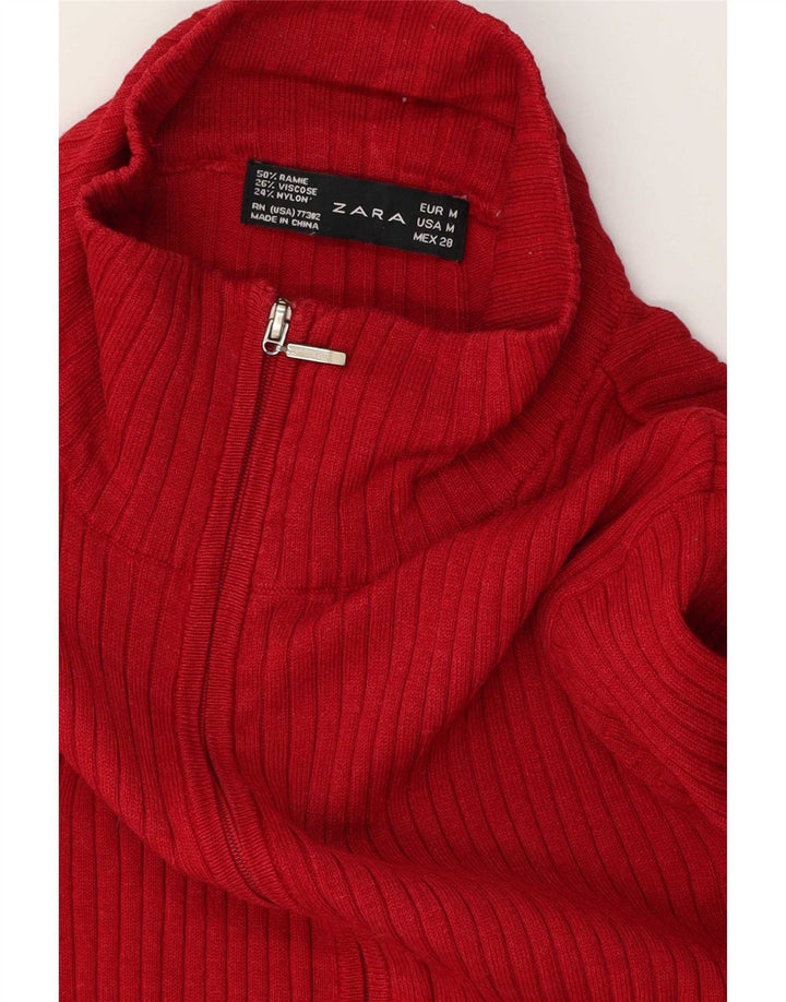 Zara Damen-Cardigan-Pullover UK 12 Medium Red Ramie