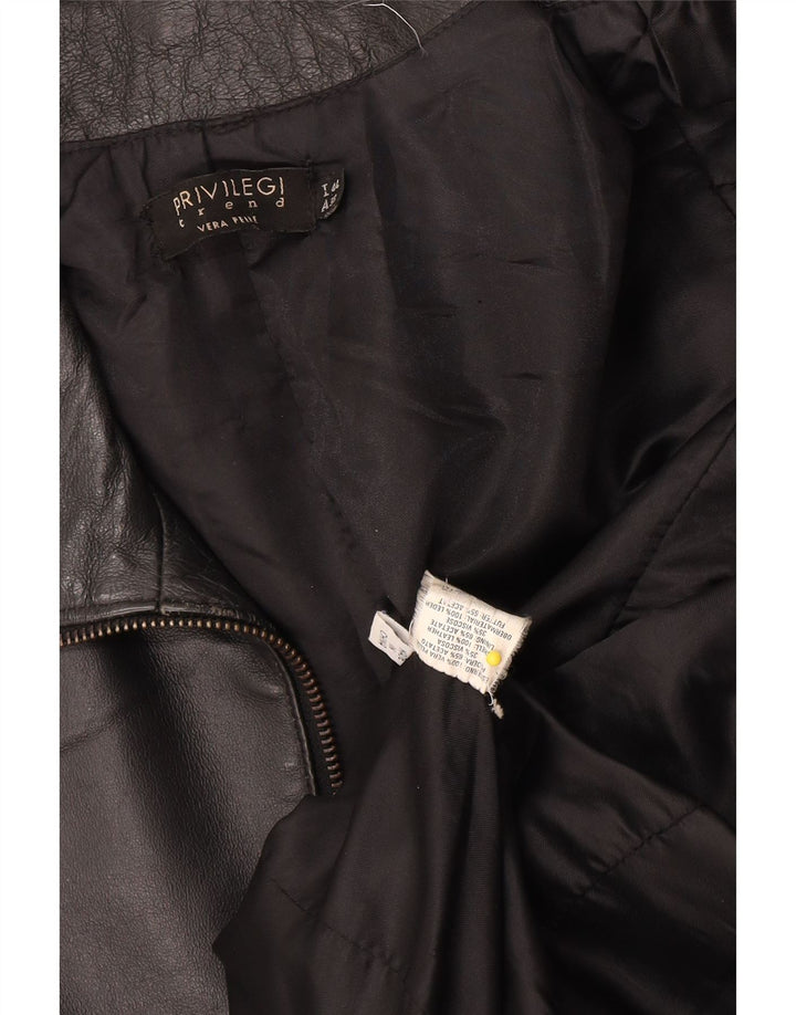 Privilegi Damen Leder Crop Bomberjacke IT 44 Mittelschwarzes Leder