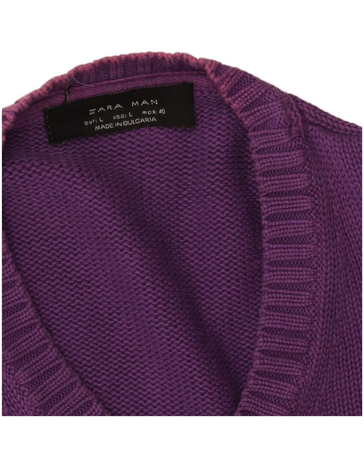 Zara Herren-Pullover mit V-Ausschnitt, Größe L, Lila