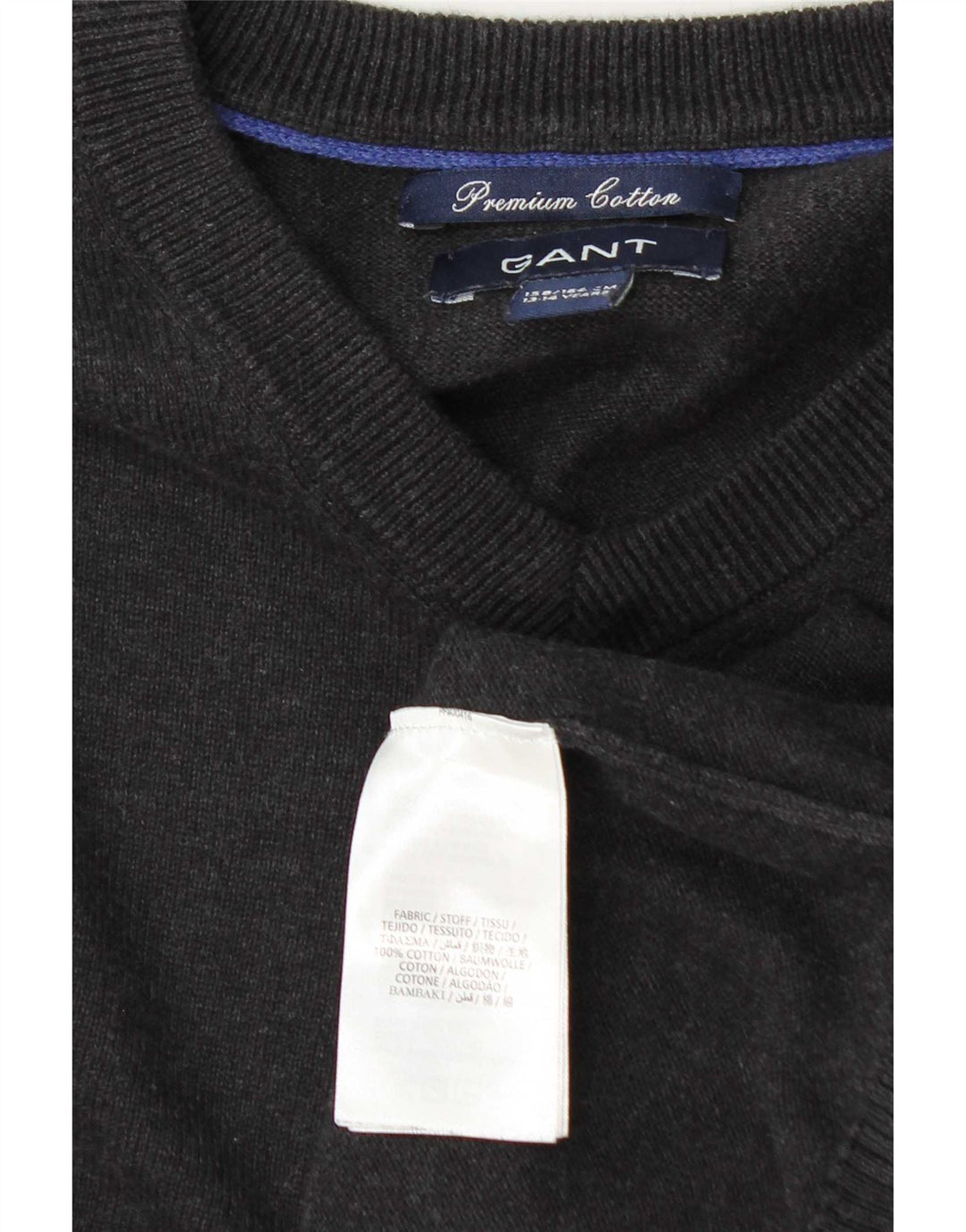 Gant Jungen-Pullover mit V-Ausschnitt, 13–14 Jahre, graue Baumwolle