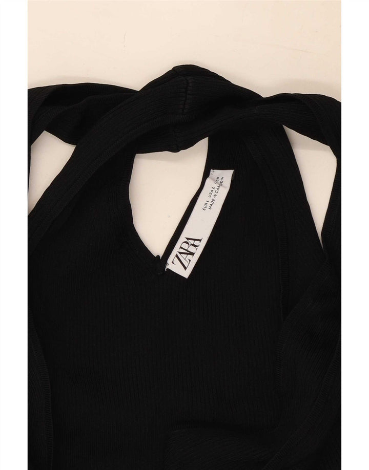 Zara Damen Crop Neckholder Top UK 14 Large Schwarz