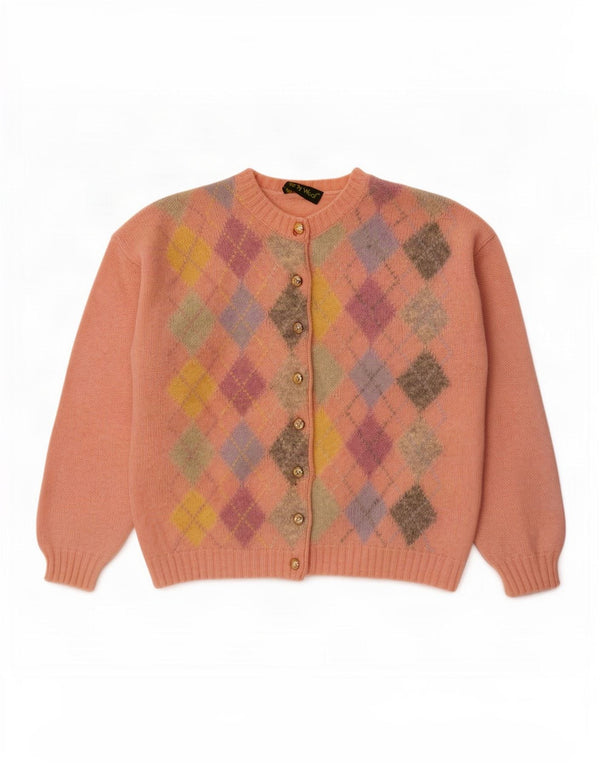 Vintage Damen Oversized Cardigan Pullover UK 14 Mittelrosa Argyle/Diamant